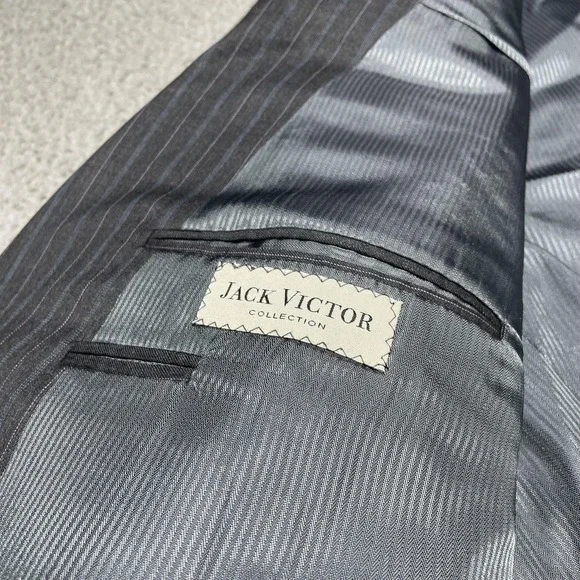 Jack Victor Suit Jacket Mens 50L Gray Pinstripe Super 100s Wool Long 2 Button